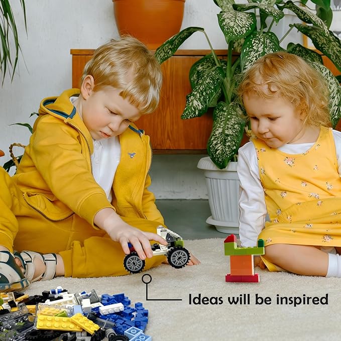BroTex Wheels and Axles Sets with Steering Wheels&amp &ampWindshield&ampTraffic Light Over 400pcs Classic Bricks Pieces and Car Parts Kits Basic Bulk Building Blocks Vehicles with Tires