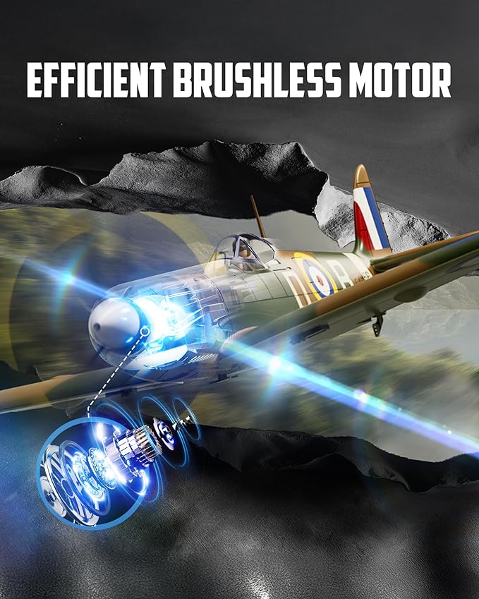 volantexrc Brushless RC Plane 4 Channel Remote Control Airplane Fighter Spitfire RTF with Aileron Gyro Aerobatics &amp 3 Modes Easy to Fly Hobby Radio Controlled Aircraft for Beginners