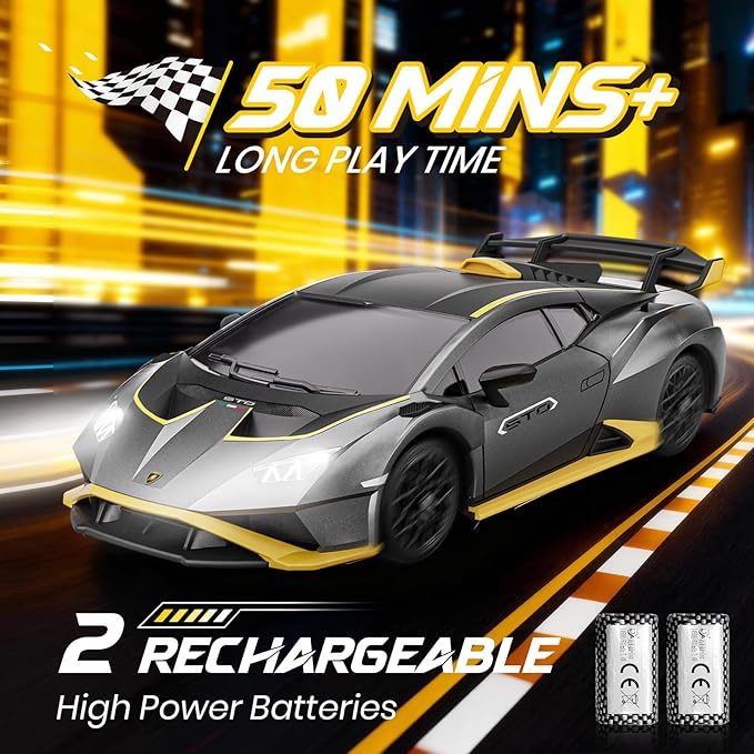Lamborghini Remote Control Car 1:18 Scale Officially Licensed Lamboghini Toy Car Cool RC Cars Toys for 4 5 6 7 8 9 10 11 12 Year Old Boys Kids Adults Gifts 15km/h Fast RC Drift Car (Grey)