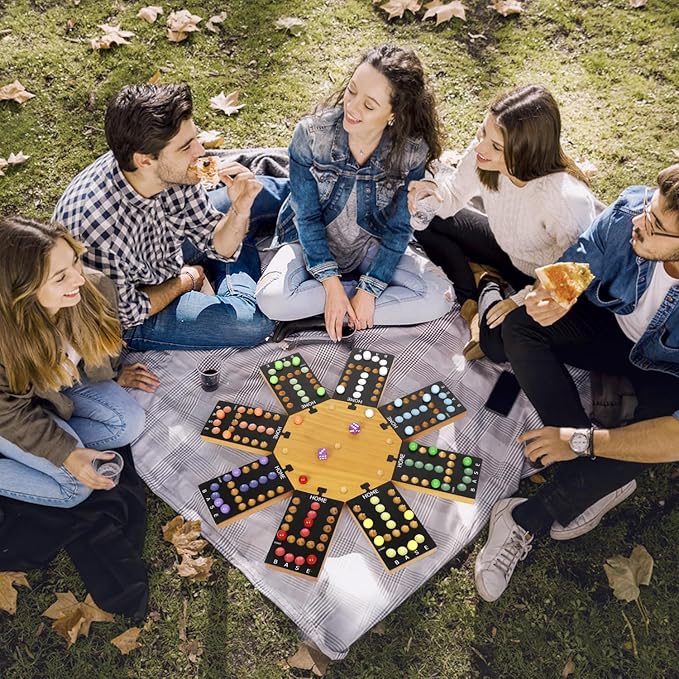 Marble Board GameWooden Board Game for 6-8 PlayersPortable Design Marble Game with 32 Marbles 16 Dice Family Game Night Gift for Kids &amp Adults