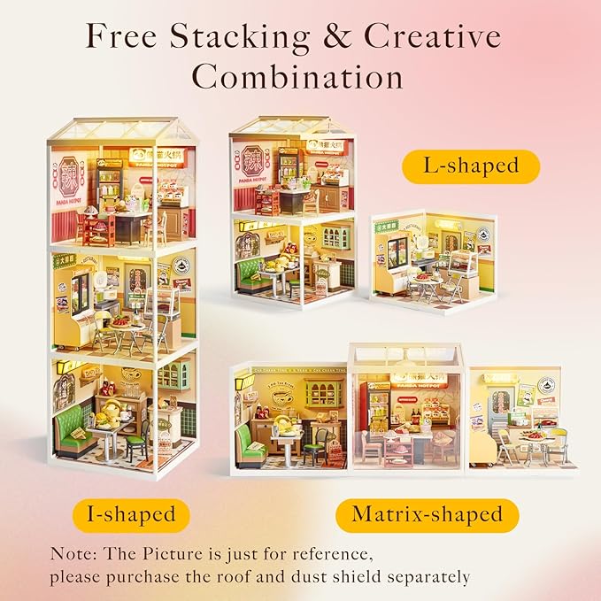 Rolife Super Creator DIY Miniature Plastic House Building Set Playset with LED Suitable for Mini Figures Construction Toys Diorama Kit Gifts for Teens Adults (Panda Hot Pot)