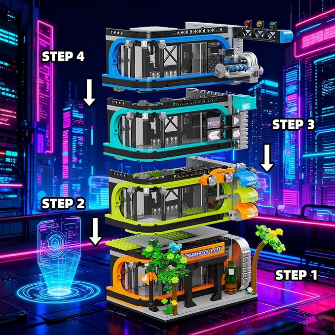 City Parking Tower Building Set for Adults 1144Pcs Vertical Garage Display Compatible with Lego City Mini Cars (6-Stud Wide) &amp 1:64 Die-Cast Models Architecture Building Kit for Collectors