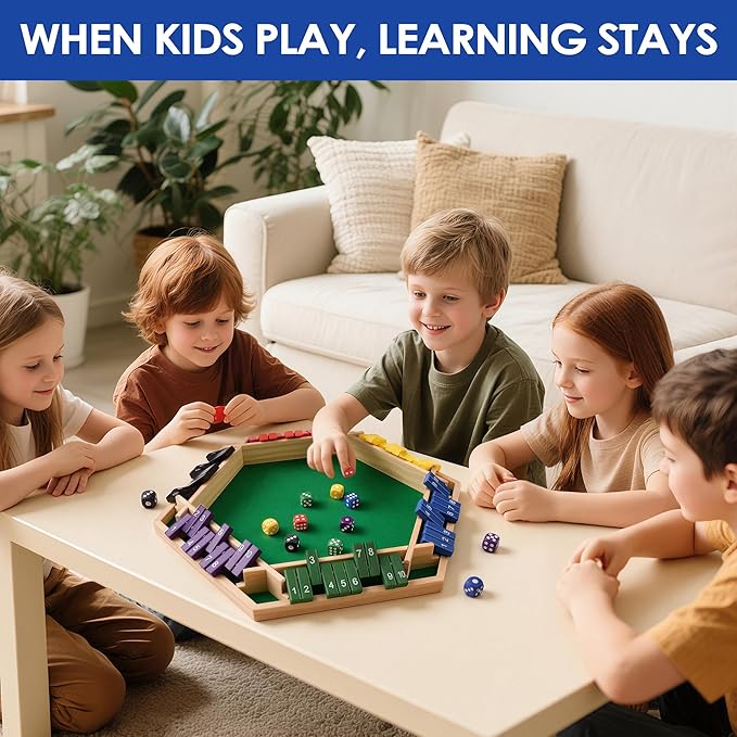 1-6 Players Shut The Box Dice Game 10 Numbers Traditional Wooden Pub Bar Board Gam for Classroom Party or Pub