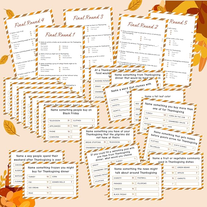 Thanksgiving Day Friendly Feud Game with 2 Answer Buzzers Fall Holiday Feud Cards Family Game Night Fun Trivia Quiz for Friendsgiving Party Office Adults Class Groups Team Building