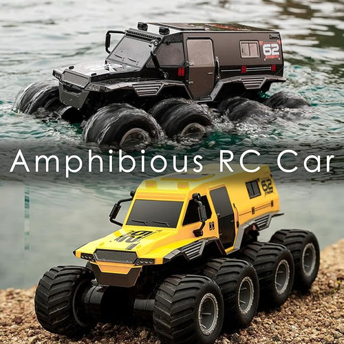 2 Battery 8WD Rc Cars for Boys Age 8-122.4G Off Road All Terrain Amphibious Rc Truckremote Control Boat Top Christmas Gifts 2025 for Kids-Black