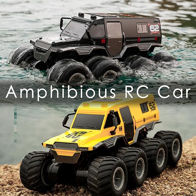 1:12 Large Amphibious Remote Control Car Monster Truck - 8WD All Terrain Waterproof RC Toy for Kids 7.4V High-Speed Remote Control Car for Boys Girls Ages 6-12 Perfect Birthday Gifts -Black