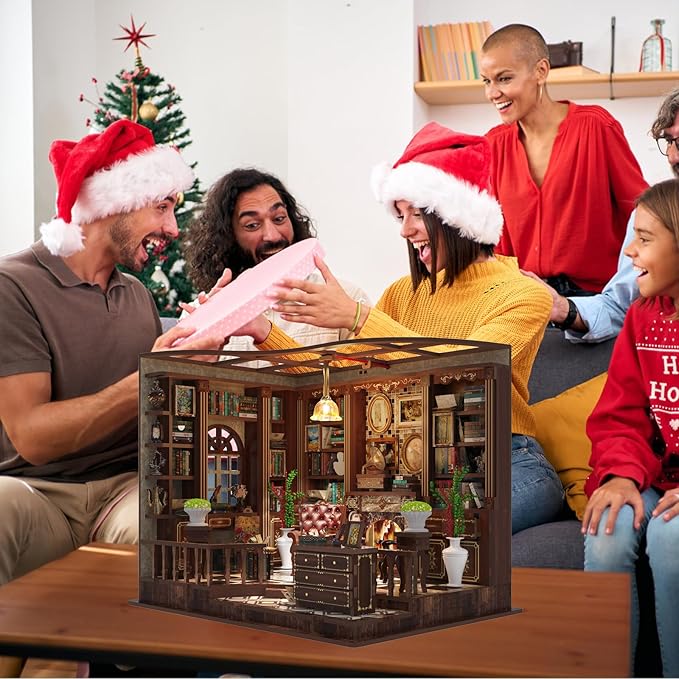 Book Nooks for Adults DIY Miniature Dollhouse Book Nook Kit Model Kits Craft Kits for Adults 3D Wooden Puzzle Book Nook Craft Bookshelf Decor Adult Craft Kits Gift with Led Light