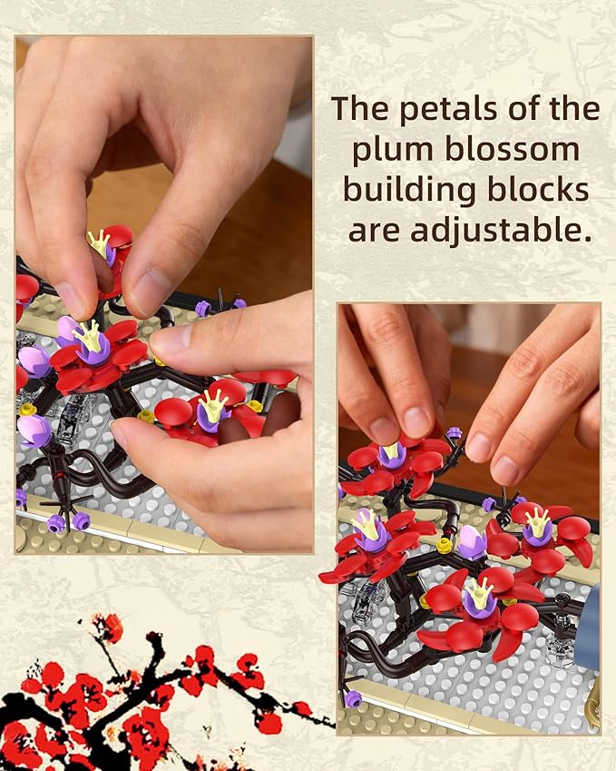 Plum Blossom Building Set for Adults 3D Wall Art Frame Decor Botanical Flower Blocks Kit Home Office Wall Decor Birthday for Women &amp Plant Lovers (529 PCS)