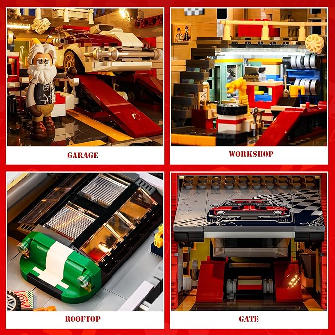 Street MOD Garage Lighting Building Bricks Set - Street Fusion City Car Modification Shop Modular Building Collection Kit 1935 Pcs for Adults &amp Teen &amp Car Lovers
