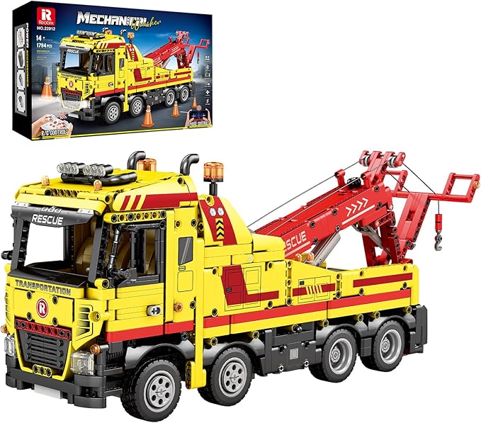 Reobrix Tow Truck Building Blocks 22012 Adult Construction Vehicle Model Kit Mechanical Rescue Vehicle RC Crane Toys with Multi-Function Switches Gifts for Adult 1794 Pieces