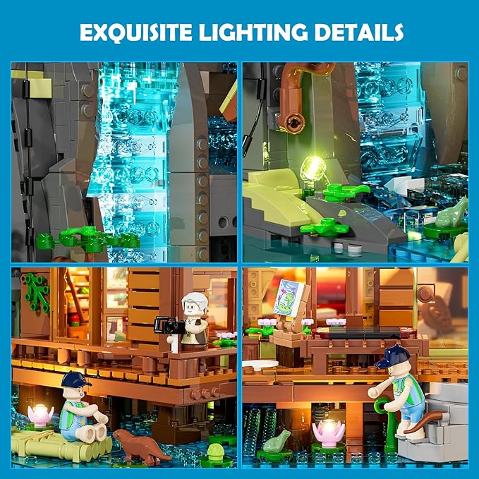 Waterfall-Cabin Lighting Building-Bricks Set - 2539 Pcs Retro Waterfall House Collection LED Light Set for Adults and Retro House Architecture Building Collectors