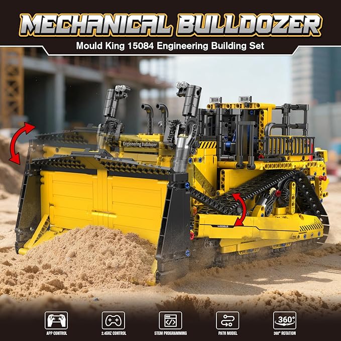 Mould King 15084 Construction Bulldozer Kit 1508-Piece Engineering Vehicle Model with APP Control Creative Building Toy for Adult Collectors