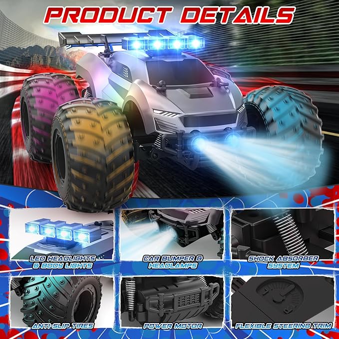 Remote Control Car - 20km/h 1:18 High Speed RC Cars Offroad with RBC &ampHeadlights &ampHeadlamps 2.4GHz Toy Car Gift for 3 4 5 6 7 8 9 10-12 Year Old Boys Girls Kids
