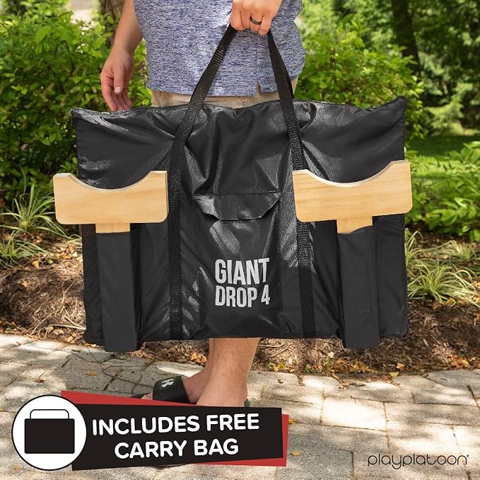 Play Platoon Giant Connect Game Outdoor Join 4 in a Row with Coins Case and Rules - Extra Large Yard Games for Adults and Family - Natural Wood