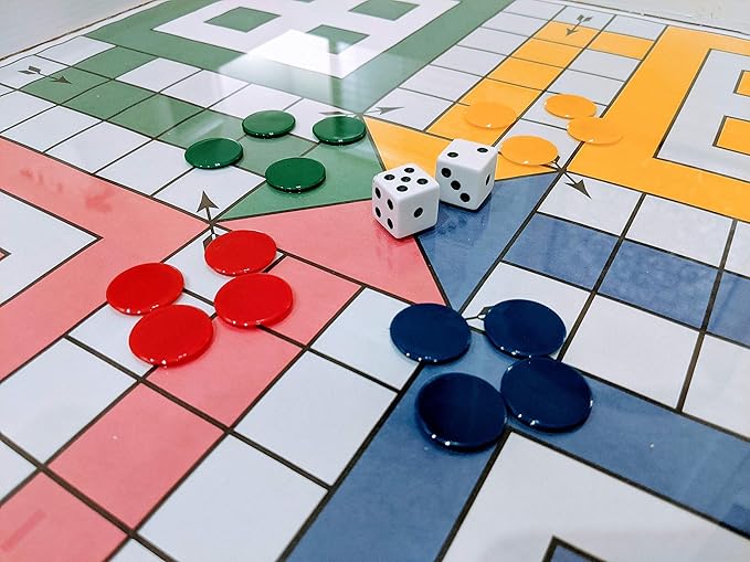 Real Glass Top Ludo Board Game 17 inches by 17 inches Ludo Board Game with 16 Tokens and 2 Dice