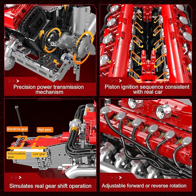 Mould King V12 Engine Model Kit That Runs MOC Engineering Model Building Kit with Battery and Motor 3472 PCS STEM Engineering Building Blocks for Adults