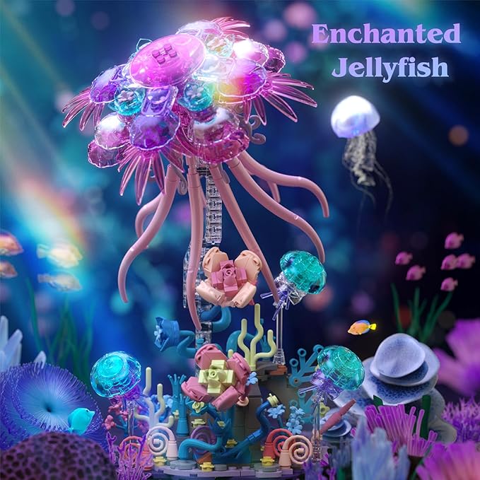 Enchanted Jellyfish Building Kit with Halloween &amp Christmas Festive Vibes 526 Pcs Underwater Creature Building Blocks Set