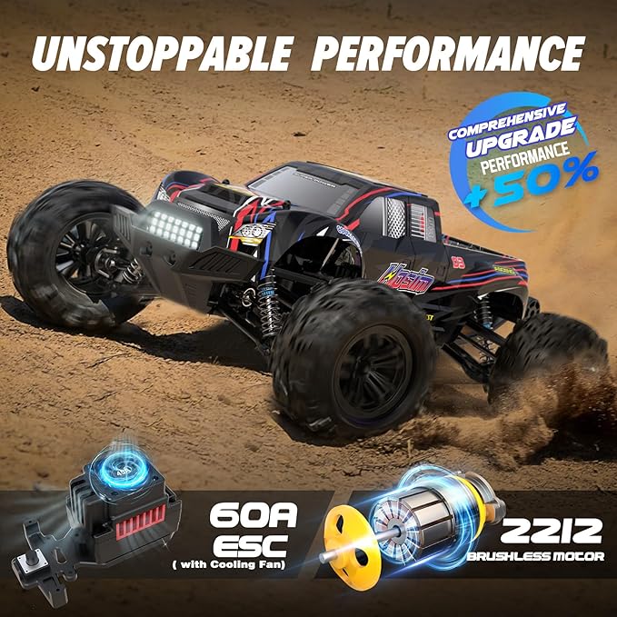 Hosim 1:10 Brushless RC Cars for Adults &amp Boys 60+ KMH Big Remote Control Car 4x4 Off Road Monster Truck 40+ Min Play Waterproof All-Terrain RC Truck Hobby Grade Electric Toy Vehicle Gift