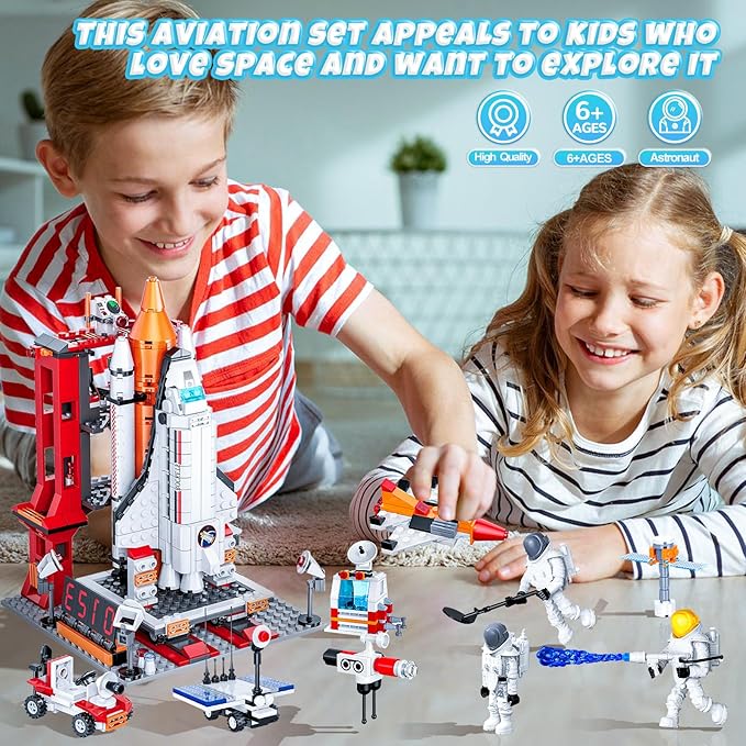 Space Exploration Shuttle Toys for 6 7 8 9 10 11 12 Year Old Kids Girls Boys 12-in-1 STEM Projects Rocket Building Toy Kit with 3 Astronauts Airplane Rocket Set Gift idea for Ages 6 + 885 Pcs