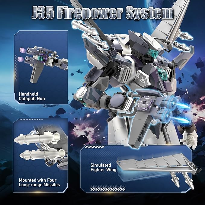 HIGH GODO J35 Mech Robot Transforming Building Blocks Set for Adults Combat Warrior Justice Hero Soldier Mech Model Building Kit Cool Creative Robots Toys Gift for Teens 14+ 700+ Pieces