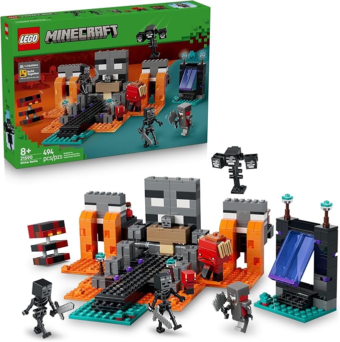 LEGO Minecraft Wither Battle Building &amp Pretend Play Toy for Boys &amp Girls - Video Game Playset &amp Toy Figures for Kids Ages 8+ - W/Crimson Warrior Minifigure &amp More - Gift Idea for Bir
