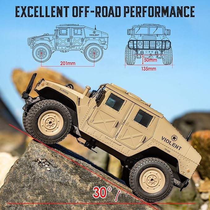 Remote Control Truck-4x4 Off-Road RC Trucks Army Rock Crawler Humme RTR 40Mins Play Time All Terrain RC Off Road Jeep Cars with WinchLights&ampOpenning Door Military Armored Vehicle Toys Gift for