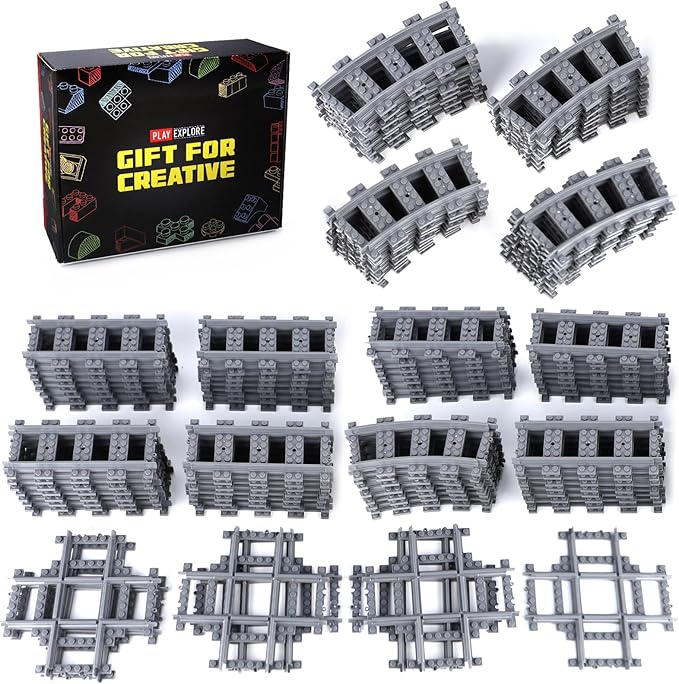 103pcs-City Train Tracks Extension Accessory Set Compatible with Major City Train Sets 60205 60238 Railroad Building Toy for Kids Gift for Train Enthusiasts-40 Curved 56 Straight 7 Crossing Rails
