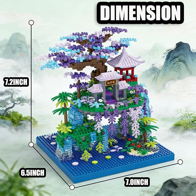 Beego Peach Blossom Pond Architecture Tree House Micro Building Kit Set Japanese Cherry Blossom Architecture Building Blocks Sakura Tree House Valentines Gift for Lover Adults(1746PCS)