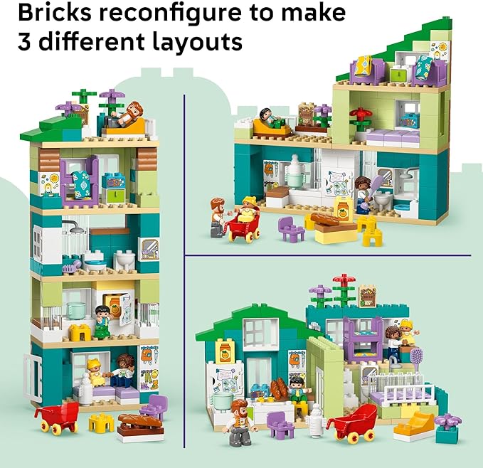 LEGO DUPLO Town 3 in 1 Modern Family House with Figures Building Toy - Learning Play Set for Toddler Boys &amp Girls Ages 2+ - Fine Motor Skills Toys for Preschool - Gift for Birthdays - 10470