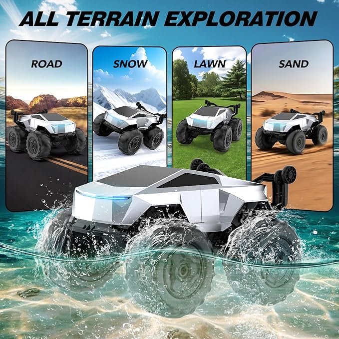Blasland Remote Control Car 1:16 4WD Waterproof RC Monster Truck 2.4GHz All Terrain Amphibious RC Stunt Cars 360° Rotating Pick-up Truck Car Toys Gifts for Boys Age 6 7 8 9 10 11 12