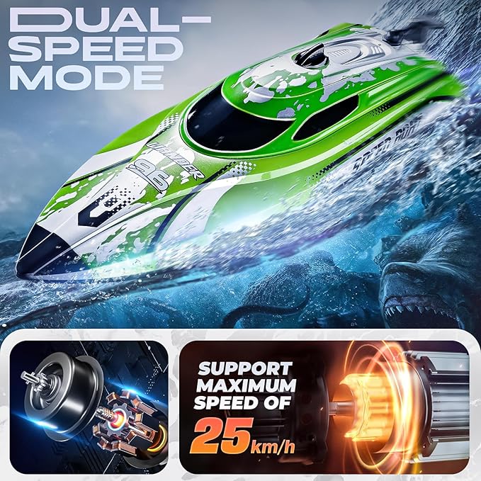 BEZGAR RC Boat 12 inch Remote Control Boat for Kids and Adults 25 KPH Fast RC Speed Boats with 700mAh Battery Ideal Waterproof Toy Boats for Lakes &amp Pools - TX126 Green