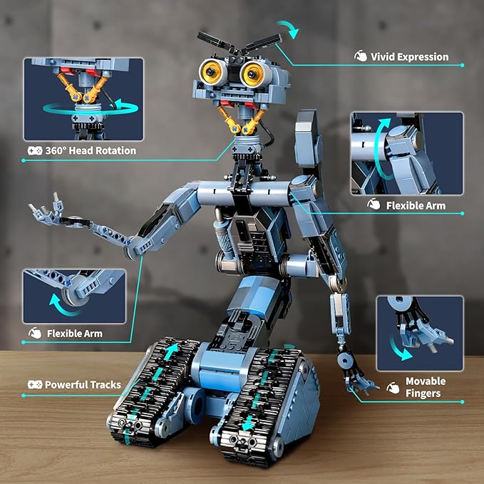 iATOM 1176 Pieces Johnny 5 Robot Building Set with Remote Control - Rechargeable Gift for Adults Men STEM Tech Movie Robotic Figure Model Kit