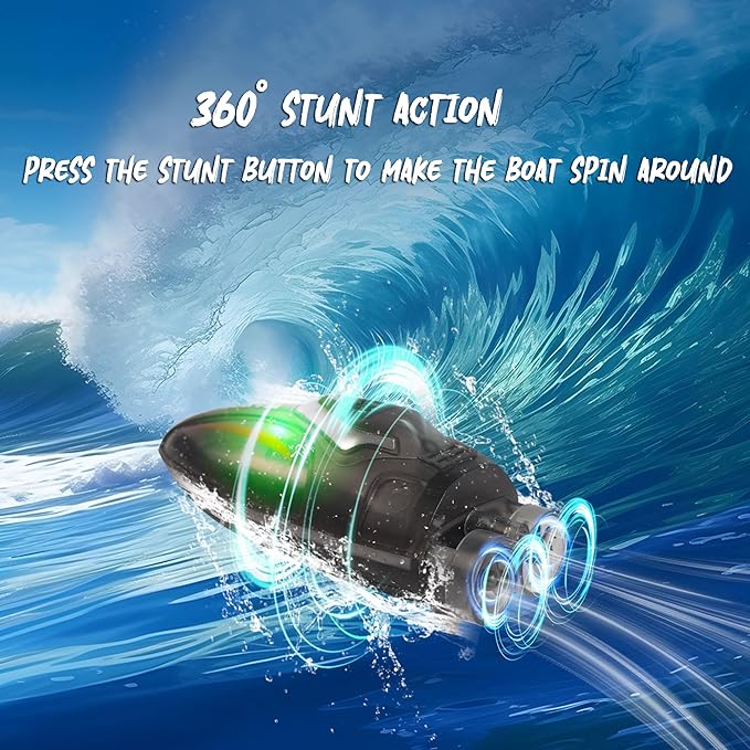 PowerTRC Mini Remote Control Boat RC Boat 360 Rotating 2.4 G Build in Rechargeable Battery Lake Swimming Pools Bathtubs Stunt Remote Control Boats