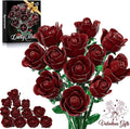 Burgundy Red Rose Bouquet Building Set for Girls &amp Boys - 12 Pack Botanical Collection Gift for Easter Basket Artificial Flowers Botanical Collection Centerpiece Retro Decor