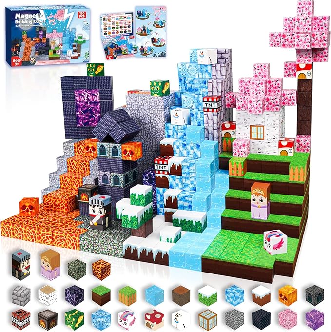 Magnetic Blocks-150PCS Magnetic Building Blocks Magnet Cubes Stacking Dark Forest Glacier Castle STEM Montessori Sensory Toys for Kids Boys Girls Ages 4-8 Holiday Birthday Easter Gifts