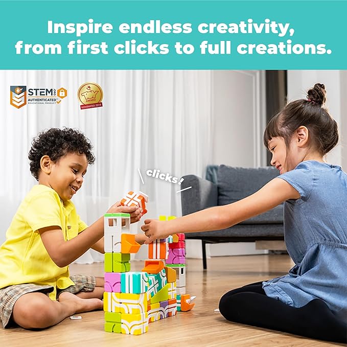 QBI Magnetic Blocks for Toddlers Ages 2-4｜STEM Magnetic Building Blocks with Trucks &amp Fruit Tiles｜Montessori Magnet Building Cubes for Kids｜Educational Gifts for Boys &amp Girls Ages 2+ (32PCS)