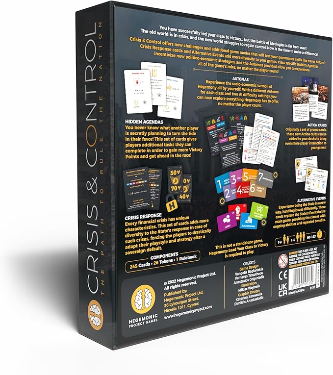 Hegemony: Crisis &amp Control Expansion - Add New Automas &amp Modules Solo Play Unique Asymmetric Card Driven Game Board Game Ages 14+ 1-4 Players