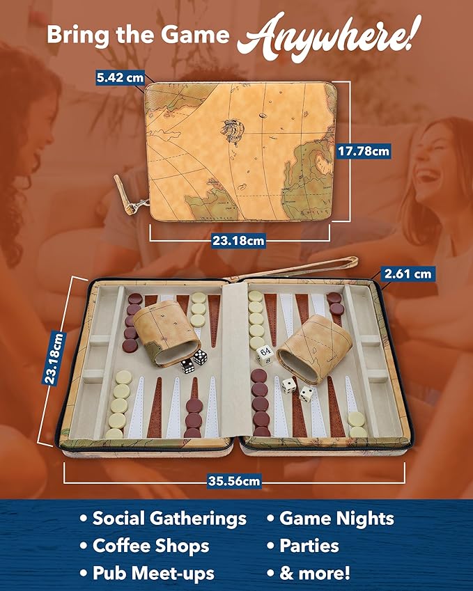 WE Games Magnetic Map Style Backgammon Board and Carrying Strap - Board Games for Adults Travel Games Travel Backgammon Sets for Adults