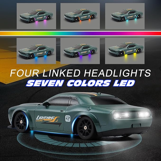 1:43 Scale Mini Racing Drift Car Model2.4GHz Remote Control Car 4WD High Speed Race with LightsRacing TiresRC Toys Hobbyist Gift for Adults Kids Boys Girls (Green)