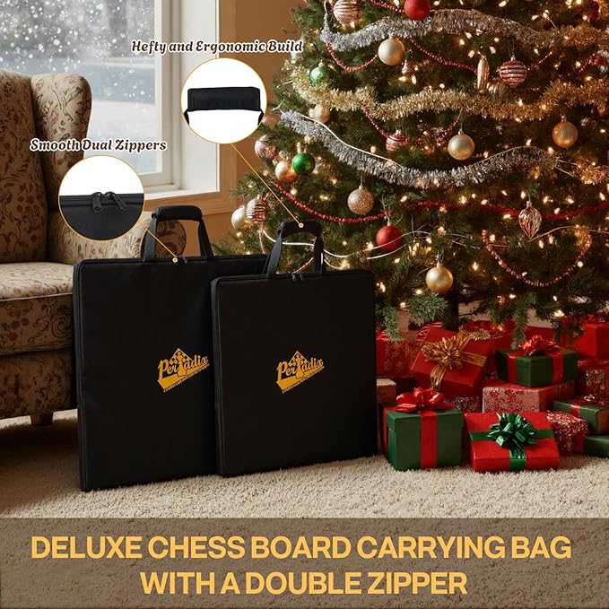 Peradix Large Wood Chess Board 21.25 Inches Professional Tournament Chessboard No Pieces 2.2 Squares Deluxe Chess Carrying Bag Walnut Family Board Game for Kids and Adults Gift Packages