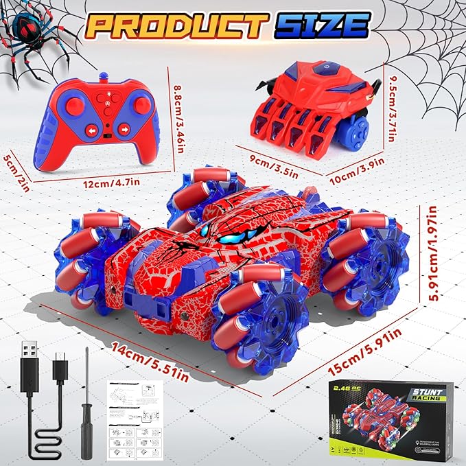 Spider Gesture Sensing Remote Control Car Double Sided RC Cars with Full-Body Light 2.4GHz Hand Controlled Rechargeable RC Stunt Car Toys for Boys 4 5 6 7 8 9 10 11 12