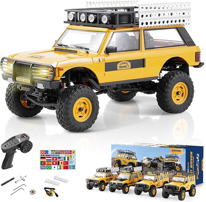 BEEZRC FMS 1/24 RC Crawler RTR FCX24M Land Rover Family Camel Trophy Edition Licensed RC Model 4WD RC Rock Truck 2.4Ghz Hobby Grade RC Car Model Mini Off Road Vehicle with Battery (Range Rover)
