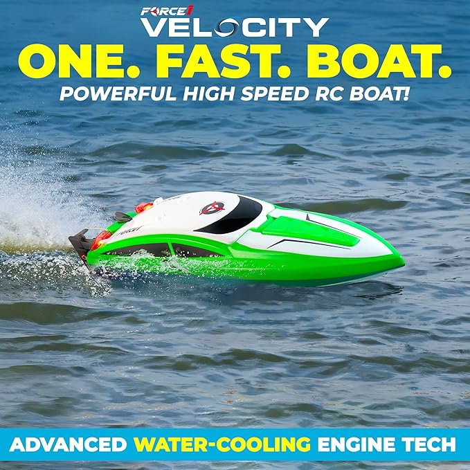 Force1 Velocity Green Fast RC Boat- Remote Control Boats for Adults and Kids Underwater Speed Racing Mini RC Toy for Pools and Lakes 2.4GHZ Transmitter 2 Rechargeable Batteries Low Battery Alert