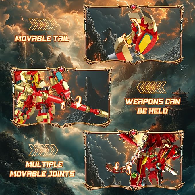 NUTCRACKER Monkey King Mech Building Set for Adult - Cool Action Figure Wukong Mech Toy Block Set Monkie Kid Collection Display Model Valentine's Day Gift for Boys Girls (1393Pieces