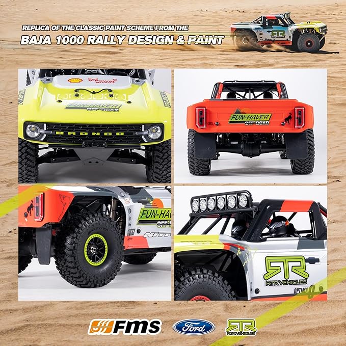 FMS 1/7 Ford Bronco RTR EB Fast RC Truck – Licensed by Ford &amp RTR Vehicles 80km/h Short Course Truck 4WD Brushless RC Car CNC Metal Parts Off-Road Rock Crawler 4x4 for Adults (2025 paint schem