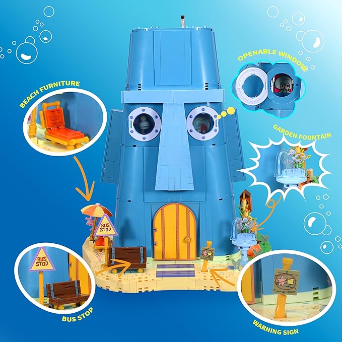 Toy Building Brick Blocks Toys Sets kit Action Figures Pineapple House Patrick Stone Star Home for Boys and Girls Kids Age 2-4 3-5 5-7 8-12 Fans Gift - 1655 pcs