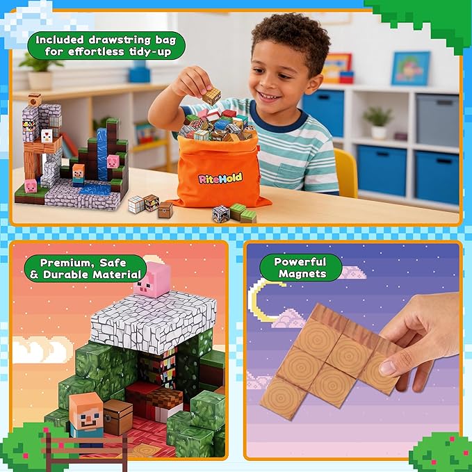 Magnetic Blocks 100 Pcs Building Cubes Game Build Forest World Set Stem Sensory Montessori Kids Toys for Toddlers Boys Girls Ages 3+ Stacking Magnets Tiles for Christmas Birthday Gifts