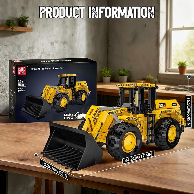 Mould King 17084 Wheel Loader Building Block Set Engineering Vehicle Toy to Build Bulldozer Model as Collectible and Display (910 Pieces)