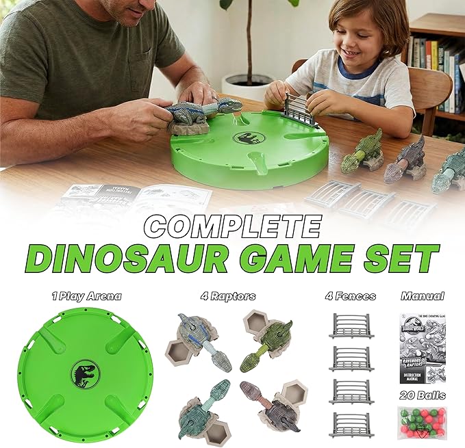 Jurassic World Ravenous Raptors Board Game– Dino Chomping Board Games for Kids Interactive Dinosaur Game w/Snack Balls Play Arena &amp Raptors Easy Play Durable Design for Kids Ages 4+