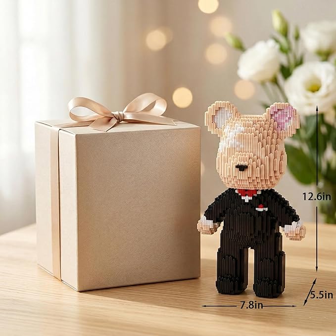 12.6 Groom Teddy Blocks Bear Building Bricks Set - Challenging DIY Micro Blocks for Adults Ages 14+ Collectible Home Decor for Office Bookshelf - Screen-Free Keep Busy Relaxing Gifts